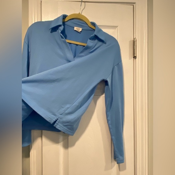 J. Crew Size XS Robin Egg Blue Long Sleeve V Neck Pullover Collared Top - Picture 5 of 10